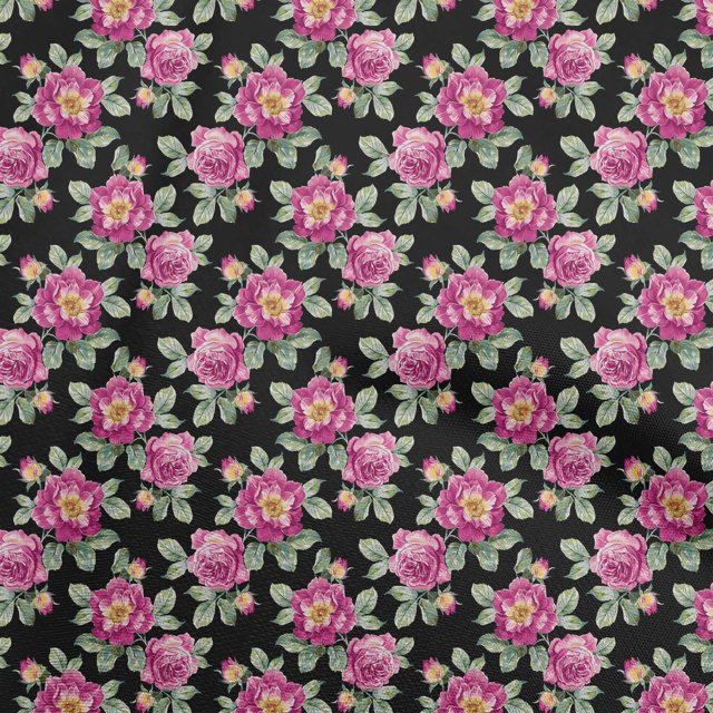 oneOone Viscose Tissu Noir Fleurs Robe Tissu Tissu Imprimé par la Cour 42 Pouces de Large