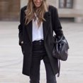 thumbnail image 4 of WRKEKC Women's Wool Blend Coat Notched Lapel Button Front Functional Pockets Fall Winter Office Wear Plus Size Available Black L, 4 of 7