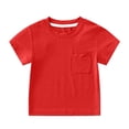 thumbnail image 2 of Hiiyo T-Shirt pour Tout-Petits Garçons, Couleur Unie, Manches Courtes, T-Shirt avec Poche, Rouge, 2 of 4