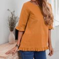 thumbnail image 2 of Hauts en Coton et Lin d'Été pour Femmes Manches à Volants Col Rond Couleur Unie Chemises Blouses Décontractées Confortables Basiques, 2 of 7