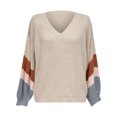 thumbnail image 3 of Chandail en Tricot à Blocs de Couleur Rayé, Mode Décontractée pour Femmes, Col en Cœur, Manches Lanterne, 3 of 4