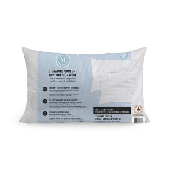 Martha Stewart Signature Comfort High-Lofting Bed Pillows, Set of 2, Ideal for All Sleep Positions