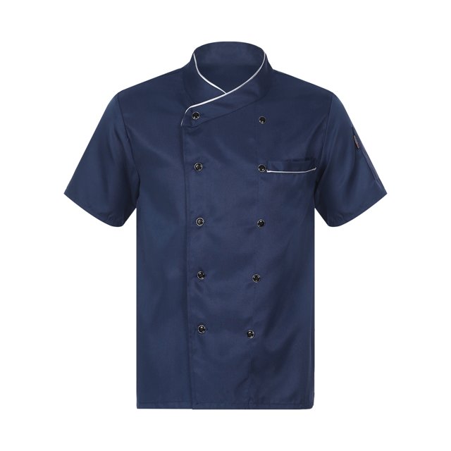zdhoor Unisex Mens Womens Double-Breasted Chef Coat Cooks Jacket Chef Works Kitchen Cooking Uniform Blue Short Sleeve 3XL