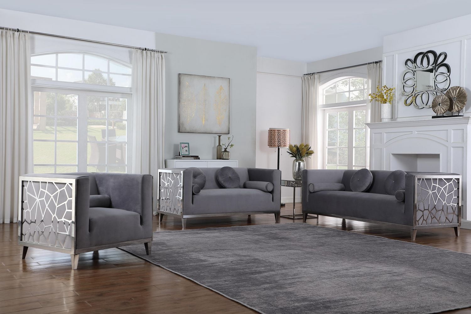 K-Living Darlene Chaise en velours gris pelucheux