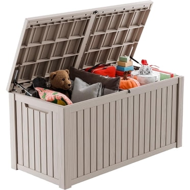 180 Gal Outdoor Storage Housing Deck Box - Waterproof Patio Furniture, Garden Tools, Cushions, Pool Accessories Storage Bench with Lockable Lid and Side Handles (Grey )