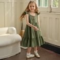 thumbnail image 2 of Robes Bébé Fille Petite Fille Été Sans Manches Robe Décontractée Enfants Tout-Petit Boutonnée Mode Robe Soleil à Volants Robe Fille Vert 1 Ans-2 Ans, 2 of 5