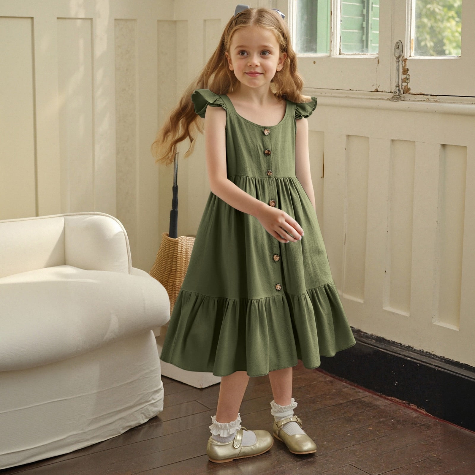 knee length floral cocktail dress Fairy Knee-Length with Colorful Flowers & Puffy Sleeves Size:M6/W7.5 longsleeves making it ideal for Christmas Pictures White Christmas