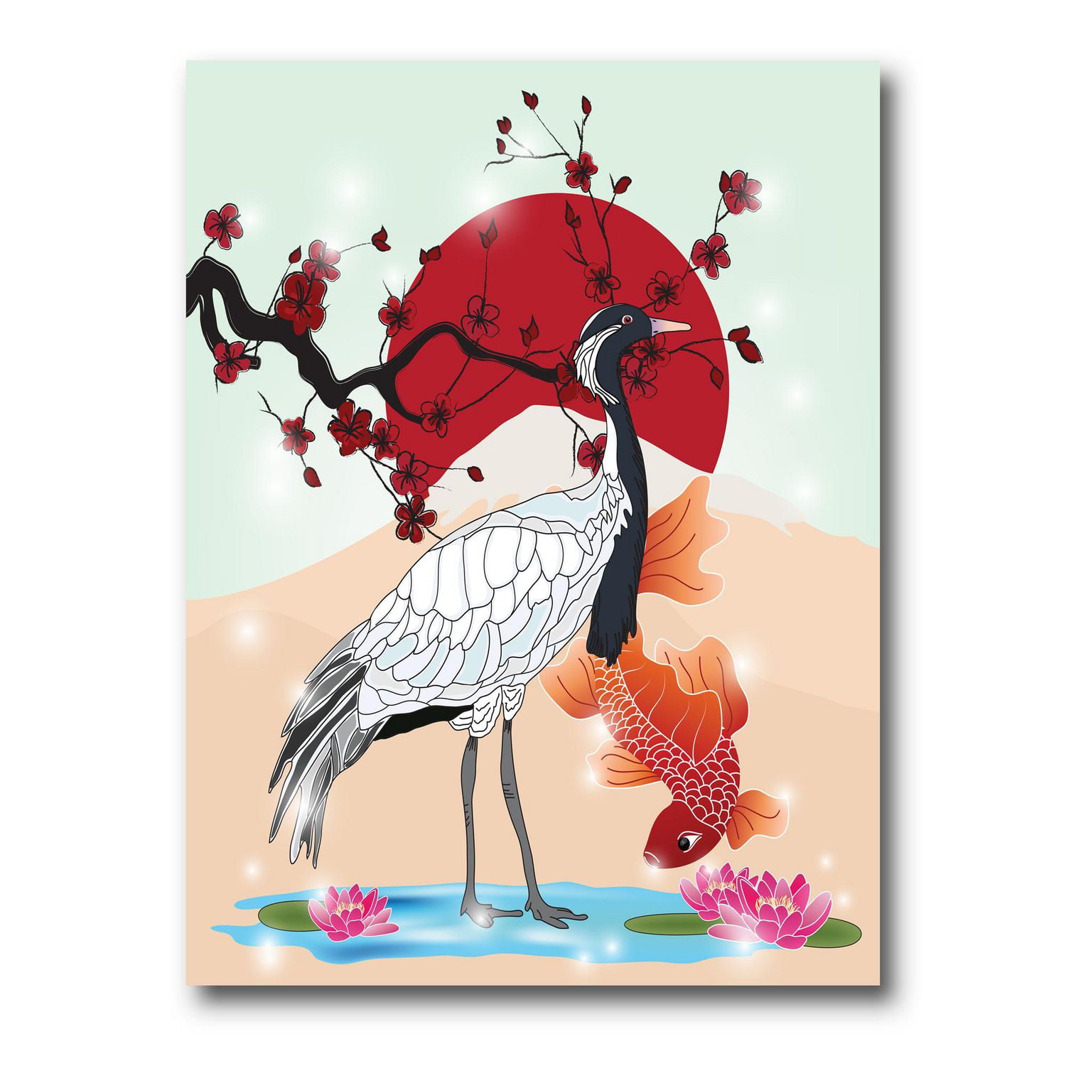 Designart Oiseau grue et poisson Koi Art mural sur toile
