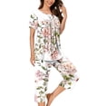 thumbnail image 3 of Ensemble de Pyjamas pour Femmes Été en Liquidation Ensemble de Pyjama à Manches Courtes pour Femmes 2 Pcs Ensemble de Nuit d'Été Imprimé Floral Boutons Col Ras du Cou Pantacourt Ensemble de Pyjamas Pyjamas pour Femmes Nouveau Blanc 3TG, 3 of 5