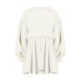 thumbnail image 4 of Womens Oversized Sweatshirt Dress Long Flowy Patchwork Pullover Tops Cute Drop Shoulder Sweatshirts Fall Long Sleeve Mini Dress Teen Girls Crewneck Solid Tunic Pleated Loose Clothing Beig, 4 of 4