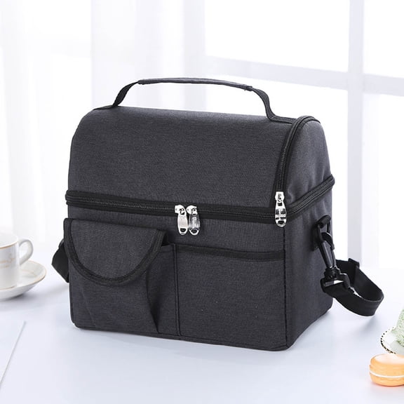 Lunch Boîte à pour Hommes Femmes Sac à Lunch en Tissu Oxford Sac de Pique-Nique Extérieur Sac à Lunch Portable Sac Bento Grand Sac Isotherme Sac à Glace, Cadeaux de la Fête des Mères pour la Famille, Noir