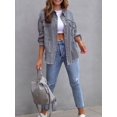 thumbnail image 4 of SEARIPE Veste en Denim Décontractée pour Femmes Ourlet Effiloché Déchirée Veste en Jean à Manches Longues avec Poches Rose m, 4 of 5
