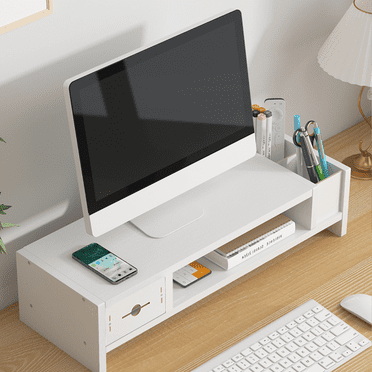 FTCBJJA Monitor Stand Riser With Pen Holder and Drawer, Computer Monitor Stand for Office Computer, Laptop, Small Printer, White Desktop Stand,Computer Screen Increase Rack
