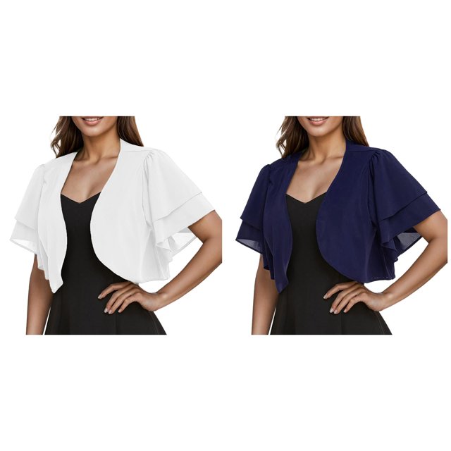 (Lot de 2) Kcodviy Chandails Légers Courts Unis pour Femmes à devant Ouvert Manches Boléro Court à devant Ouvert Cardigan Ouvert 1X Cardigan en Mousseline à devant