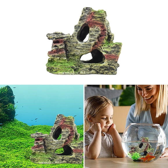 ZZkhGO Mountain View Rockery Decor, Resin Hiding Cave Tree Aquarium Ornament, Non-Toxic Fish Tank Landscape Rock for Small Animals Lizards Frogs Habitat