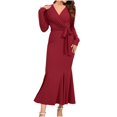 thumbnail image 2 of FcBaudy Longues Robe à Manches à Col en V, Robes d'Été pour Femmes, Robes pour Femmes Mode Féminine Col en V Manches Longues Robe Sirène Unie Robes Femmes Robe, 2 of 8
