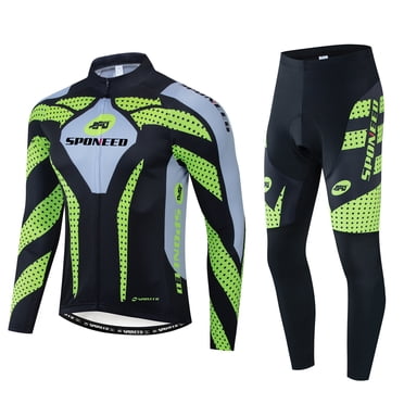 Mens Bicycling Jersey Long Sleeve Set Breathable Cycling Suit Mountain Bike Road Cycling Clothes Green L