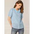 thumbnail image 3 of INSPIRE CHIC Women's Floral Puff Sleeves Pleated Collar Button Down Shirt, 3 of 6