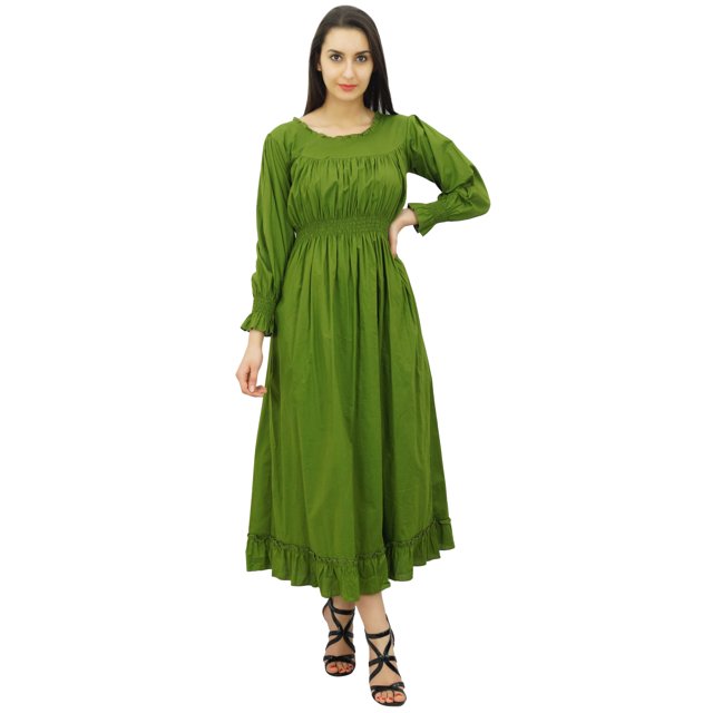 Bimba Robe Maxi Longue Décontractée en Coton pour Femme à Taille Smockée