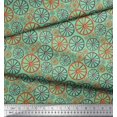 thumbnail image 3 of Soimoi Green Georgette Viscose Fabric Wheel Ethnic Printed Fabric 1 Yard 42 Inch Wide, 3 of 3