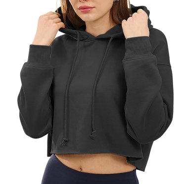 AherBiu Sweatshirts for Women Cropped Hoodie Long Sleeve Pullover Workout Sports Basic Tops