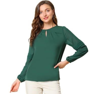 INSPIRE CHIC Blouse Élégante pour Femme de Bureau Travail à Manches Longues à Encolure Goutte d'Eau Haut Vert Foncé m