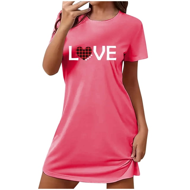 Chemises de Nuit pour Femmes Vêtements de Nuit Chemises de Sommeil pour Femmes Manches Courtes Chemises de Nuit pour Dormir Nuisette à Enfiler Douce Mignonne Imprimée Robe de Nuit Robes pour Femmes Vêtements de Nuit Robe de Pyjama S