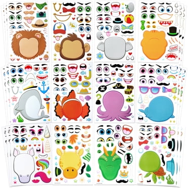 Joyfy 36 Pcs Make-a-Face Sticker Sheets, 1000+ Make Your Own Animal Mix and Match Stickers for Kids, 9.8"x6.7"
