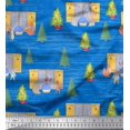 thumbnail image 1 of Soimoi Blue Rayon Fabric House,Animals & Tree Christmas Decor Fabric Printed Yard 56 Inch Wide, 1 of 3