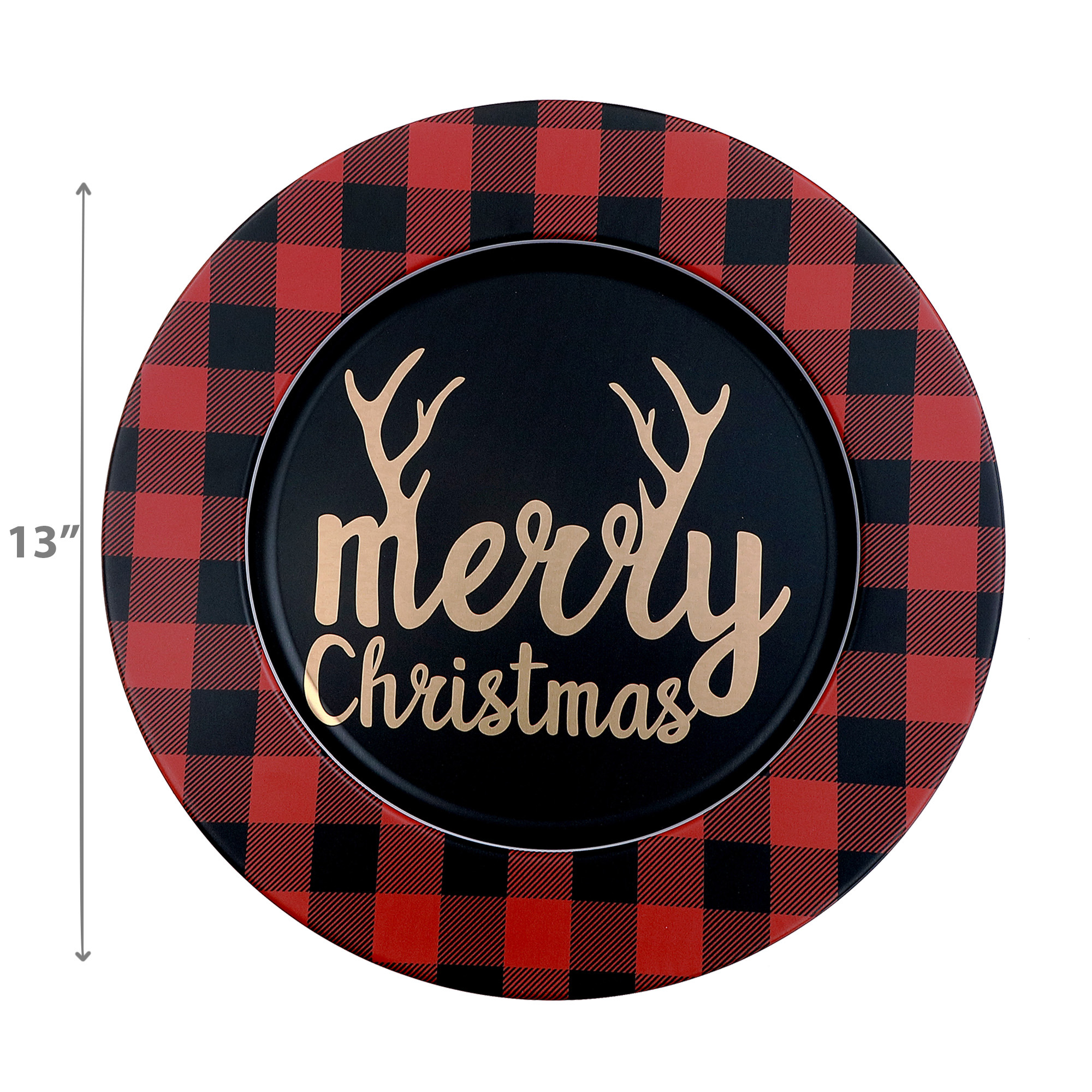 Assiette De Présentation En Métal Imprimée (Joyeux Noël) (33 Cm) - Lot De 12
