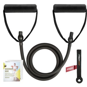 RitFit Single Resistance Exercise Band with Comfortable Handles - Ideal for Physical Therapy, Strength Training, Muscle Toning - Door Anchor and Starter Guide Included (BlackNew (25-30Lbs))