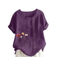 thumbnail image 2 of Liquidation d'Économies d'Été Iumwxz Hauts Décontractés Amples et Confortables en Lin Grande Taille Hauts de Sortie Blouse à Motif Floral Col Rond Manches Courtes Blouse Hauts pour Dames Costume Confortable, 2 of 4