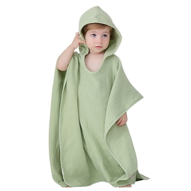 GDREDA Hooded Baby Poncho Towel Muslin Bath Poncho For Toddler Kids Beach Poncho Towels Sleepwear for Boy Green,One Size