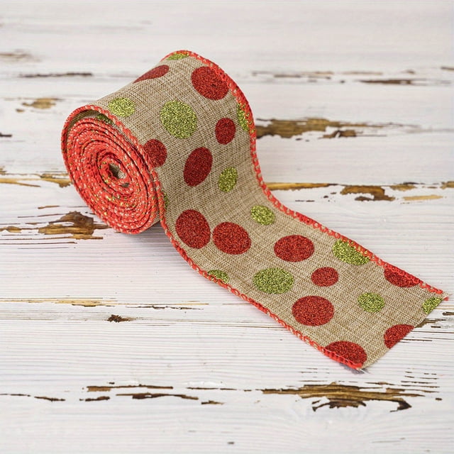 TIMIFIS Polka Dots Christmas Ribbon Christmas Tree Decoration 2.56 Inch Red and Green Ribbons for Crafts Holiday Gift Wrap Christmas Tree Decorations Wreath Bows Wrapping Supplies(4.55m)