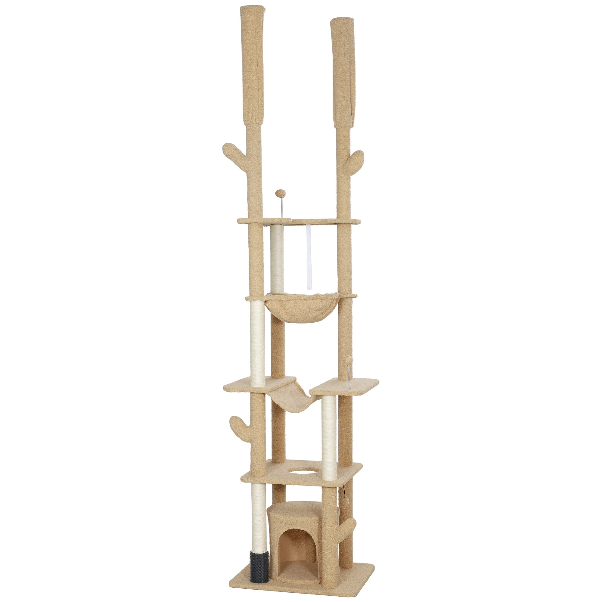 CoSoTower 89"-100" Floor to Ceiling Cat Tree Cat Tower for Large Cats w/ Scratching Posts, Grooming Brush Post, Cat Condo, Brown