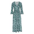 thumbnail image 3 of Robes pour Femmes 2024 Été Surdimensionnée Col en V Imprimé Manches 3/4 Patchwork Décontractée Longue Robe Rabais de 50 % Liquidation!, 3 of 5