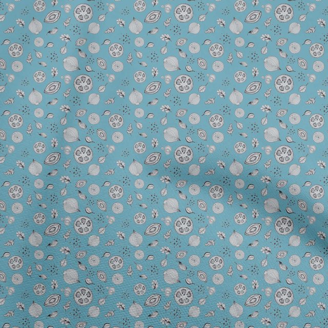 oneOone Polyester Spandex Turquoise Blue Fabric Fruits Craft Projects Decor Fabric Printed By The Yard 56 Inch Wide
