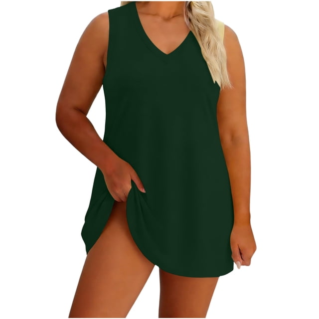 XiYing Robes pour Femmes, Robe Décontractée Ample à Col en V pour Femmes Grande Taille, Manches Courtes pour la Maison, Coupe Confortable pour les Journées Détendues, TG-5TG,