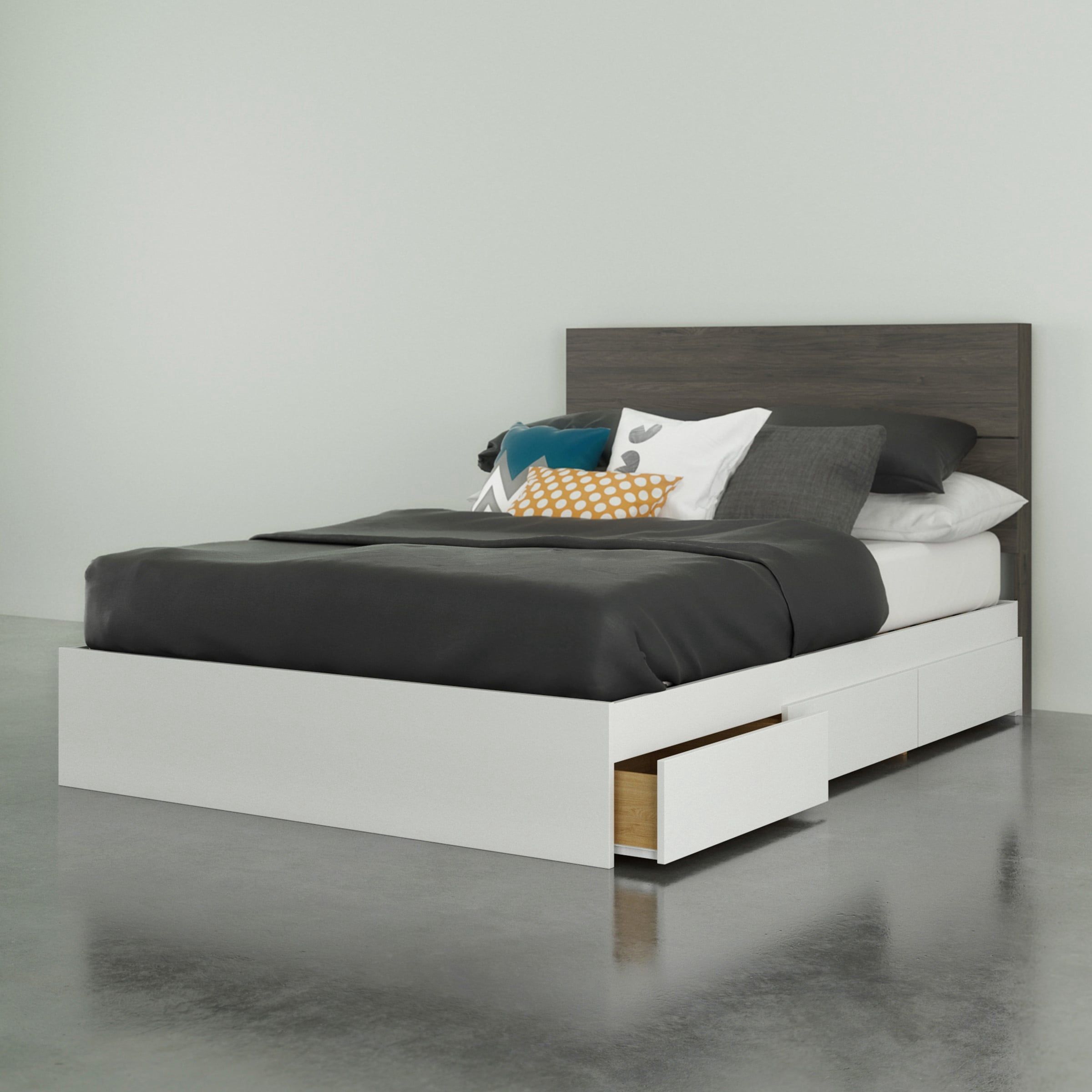 Nexera Ensemble de Lit 2 Pcs avec Cadre de Lit et Tête de Lit, Gris, Grand Lit