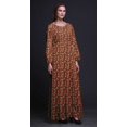 thumbnail image 2 of Bimba Robe Maxi à Manches Longues pour Femmes en Georgette Mousse Imprimée de Feuilles et de Pivoines, Taille Élastique - Grande, 2 of 5