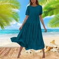 thumbnail image 2 of Sentmoon Plus Size Prom Dress Short Sleeve Crew Neck Maxi Sundresses for Women 2026 Summer Solid Color Regular Fit Breathable Work Birthday Dress for Business and Casual Dark Blue L, 2 of 7