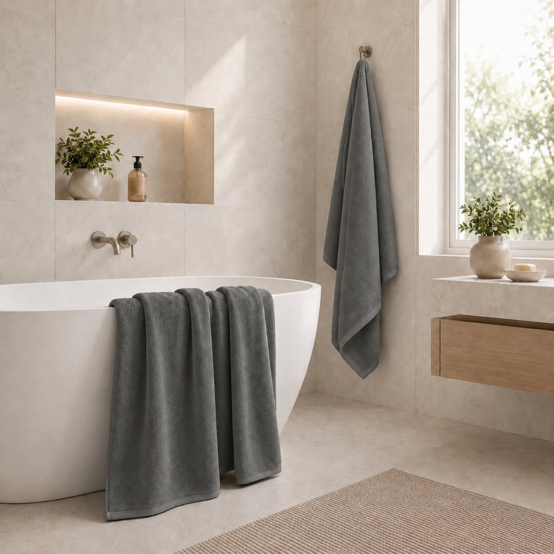 Swift Home 2 Pack Bath Towel Set – 100% Cotton, Luxuriously Soft, Highly Absorbent, Quick Dry, Grey