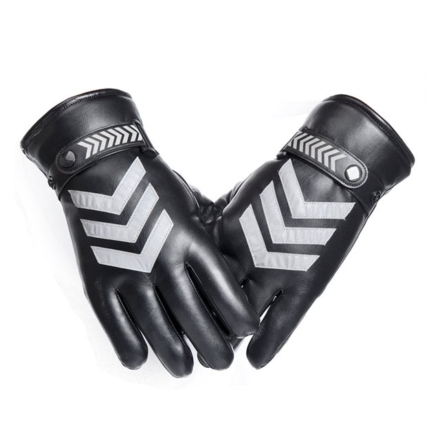 Winter PU Leather Motorcycle Gloves Waterproof Windproof Riding Gloves Reflective Strip Warm Motocross Work Gloves Black White ,Durability and Dexterity
