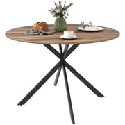 47" Round Dining Table for 4 Kitchen Table with Steel Legs Brown and Black