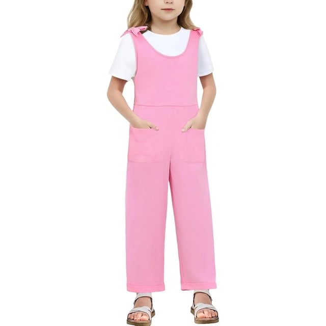 MIASHUI Combinaisons pour Fille Été Sans Manches Salopettes Enfants Col Rond Pantalons Longs Barboteuses, Rose, 5-6 Ans