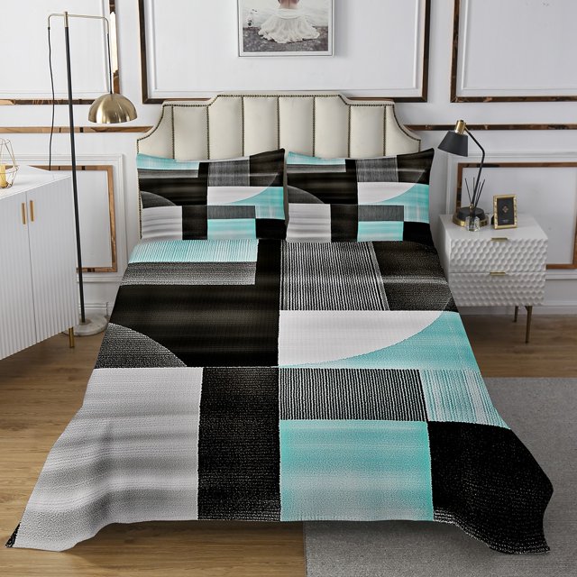 Erosebridal Modern Abstract Coverlet Set Queen, Geometric Stripe Bedding Set, Minimalst Decor 3 Pieces
