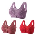 thumbnail image 1 of Lenpel Women's Plus Size Front Closure Bras 3 Pc No Underwire Printed Full Coverage Bralettes Comfortable Everyday Bras(Purple,Large), 1 of 7