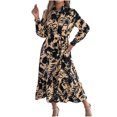 thumbnail image 2 of Ovzne Robes d'Été pour Femmes Robe Femme Dames à Imprimé Floral Manches Longues Col à Revers Boucle Taille Dentelle Longue Robe Robe de Printemps à Manches Longues Imprimée Liquidation, 2 of 6