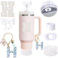 thumbnail image 1 of 6PCS White Stanley Cup Accessories Set Fit for Stanley Cup 30oz 40oz. Including Handle Charm, Personalized Initial Sticker, Straw Topper, Sparkly Silicone Boot, Spill Proof Stopper (Letter-H), 1 of 5