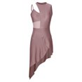 thumbnail image 4 of Aislor Robe de Danse Latine Salsa de Salle pour Femmes, Robe à Ourlet Asymétrique en Patchwork de Maille Transparente, Tenue de Danse, Brun, P, 4 of 7